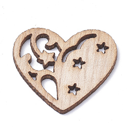 Pendentifs en bois non teint, coeur avec l'étoile, burlywood, 27x29.5x2mm, Trou: 1.5mm