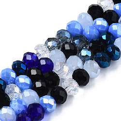 Abalorios de vidrio electroplate hebras, facetados, rerondana plana, azul, 5.5~6x5mm, agujero: 1 mm, aproximamente 90~92 pcs / cadena, 16.54 pulgada ~ 16.93 pulgadas (42~43 cm)