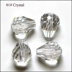 Imitation österreichischen Kristallperlen, Klasse aaa, facettiert, Tropfen, Transparent, 8x10 mm, Bohrung: 0.9~1 mm