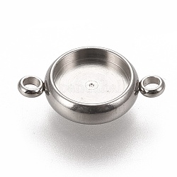 304 Stainless Steel Links Connectors Settings, Plain Edge Bezel Cups, Flat Round, Stainless Steel Color, Tray: 8mm, 16x10.5x3mm, Hole: 1.8mm