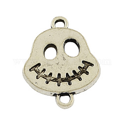 Tibetan Style Alloy Smiling Skull Links Connectors, Lead Free & Nickel Free, Antique Silver, 20x16x1.5mm, Hole: 2mm, about 685pcs/1000g