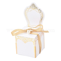 Romantische Hochzeit Pralinenschachtel, mit Band und Harzperle, Stuhl, dunkelgolden, fertiges Produkt: 6.5x6.5x14.9cm