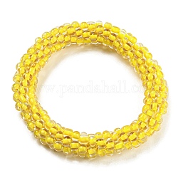 Braccialetto elastico intrecciato con perline di vetro all'uncinetto, braccialetto stile boho nepel, giallo, diametro interno: 1-3/4 pollice (4.5 cm)