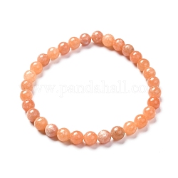 Natürliches Pfirsich-Kalzit-Stretch-Armband mit runden Perlen für sie, Perle: 6.5 mm, Innendurchmesser: 2-1/8 Zoll (5.5 cm)