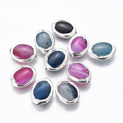Agata naturale perle, con accessori di ottone, ovale, Argento Placcato, 24~26x17~19x7~8mm, Foro: 1 mm