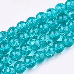 Chapelets de perles en verre craquelé, ronde, turquoise foncé, 4mm, Trou: 1.1~1.3mm, Environ 200 pcs/chapelet, 31.4 pouce