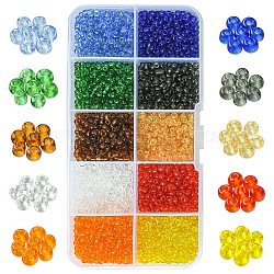100g 10 couleurs 8/0 perles de rocaille en verre, transparent , ronde, couleur mixte, 3mm, Trou: 1mm, 10 g / couleur