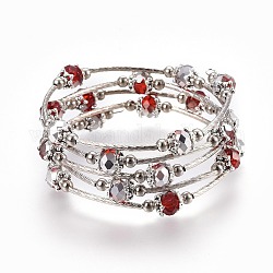 Cinq boucles de bracelets en verre à facettes, avec perles en laiton et perles de fer, rouge, 2-1/4 pouce (5.7 cm)