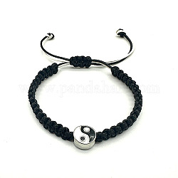 Verstellbares Armband aus geflochtenen Yin-Yang-Perlen aus emaillierter Legierung mit Nylonschnüren, Schwarz, keine Größe