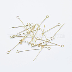 Brass Eye Pin, Long-Lasting Plated, Real 18K Gold Plated, Nickel Free, 45mm, Hole: 2mm, Pin: 0.7mm