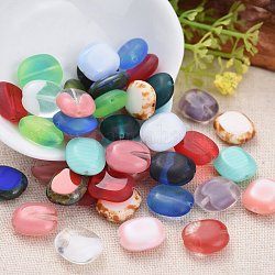 Czech Glass Beads, Oval, Mixed Color, 14x12~12.5x6mm, Hole: 1.2mm, about 57pcs~63pcs/bag