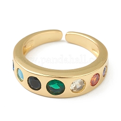 Открытые кольца из латуни, микропаве, кубический цирконий, манжеты кольца, плоско-круглые, красочный, золотые, размер США 6 (16.5 мм)