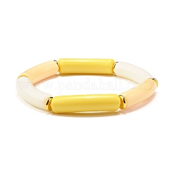 Curved Tube Opaque Acrylic Beads Stretch Bracelet for Teen Girl Women, Gold, Inner Diameter: 2-1/8 inch(5.5cm)