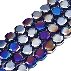Chapelets de perles en verre électroplaqué, de couleur plaquée ab , facette, octogone, orchidée noire, 7~8x7~8x4mm, Trou: 1.2mm, Environ 72 pcs/chapelet, 20.47 pouce (52 cm)