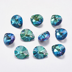 Faceted K9 Glass Rhinestone Charms, Imitation Austrian Crystal, Drop, Bermuda Blue, 10x8x4.5mm, Hole: 1.2mm