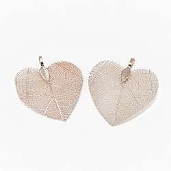 Iron Pendants, Electroplate Natural Leaf, Poplar Leaf, Rose Gold Plated, 45~47x41x1.5mm, Hole: 3x5.5mm