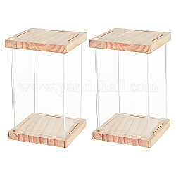 DELORIGIN 2 Pack Clear Acrylic Display Case with Wooden Base, Dustproof Boxes for Display, Assemble Collectibles Box for Figures, Awards, Jewelry, 3.18 L x 3.16 W x 5.07 H Inches