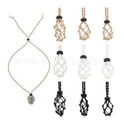 Fashewelry 9Pcs 9 Style Adjustable Braided Waxed Polyester Cord Macrame Pouch Necklace Making, Interchangeable Stone, with Black Gemstone Beads, Mixed Color, 19-1/8 inch(48.5cm)~19-7/8 inch(505mm), 1pc/style, 3pcs/set