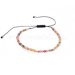 Bracelets de perles tressées en verre électrolytique réglable, avec fil de nylon et intercalaires perles en 304 acier inoxydable, colorées, 1-5/8 pouce ~ 3 pouces (4.1~7.8 cm)