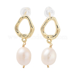 Boucles d'oreille en perles naturelles, avec des embouts en laiton et 925 épingles en argent sterling, ovale, véritable 14k plaqué or, 26.5x10mm