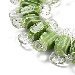 Manuell Murano Glas Perlen, Süßigkeiten mit Streifenmuster, olivgrün, 26~29x9x7.5~8 mm, Bohrung: 1 mm