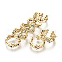 Micro ottone spianare anelli gemelli zirconi, anelli aperti, vero placcato oro 18k, nichel libero, rombo, colore misto, diametro interno: 18mm