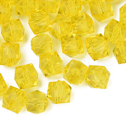 Abalorios de acrílico transparentes, facetados, cubo, amarillo, 10x11x11mm, agujero: 2 mm, aproximamente 670 unidades / 500 g