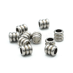 Perles en 304 acier inoxydable, rainuré, colonne, couleur inoxydable, 6x6mm, Trou: 3mm