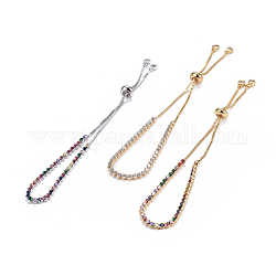 Adjustable Stainless Steel Slider Bracelets, Bolo Bracelets, with Cubic Zirconia, Mixed Color, 9-3/4 inch~9-7/8 inch(24.8~25cm)