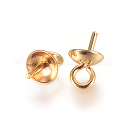 304 tasse en acier inoxydable perle peg bails pin pendentifs, pour la moitié de perles percées, or, 7x4mm, Trou: 1.6mm, pin: 0.6 mm