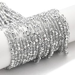 Transparentes perles de verre de galvanoplastie brins, demi-plaqué, ronde à facettes, platinée, 3x2.5mm, Trou: 0.7mm, Environ 149 pcs/chapelet, 14.57'' (37 cm)