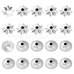 Creatcabin 100pcs 2 Stil Messingperlenkappe, Multi-Blütenblatt Blüte, 925 Sterling versilbert, 4.5~5x1~1.5 mm, Bohrung: 1 mm, 50pcs / style