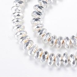Chapelets de perles en hématite synthétique sans magnétique, rondelle, facette, Plaqué Argent, 7.5~8x4mm, Trou: 1~1.5mm, Environ 101 pcs/chapelet, 15.7 pouce
