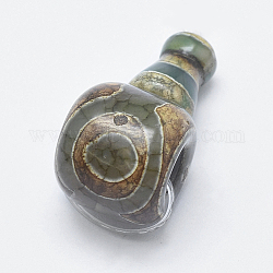 Agata dzi naturale, 3 perline buco guru, perle forate a T., per fare gioielli buddista, Perù, 29x16x15.5mm, Foro: 2 mm