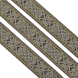 Stickerei aus Polyester im ethnischen Stil, Bekleidungszubehör, Blumenmuster, Schwarz, 2 Zoll (50 mm), ca. 7.66 Yard (7m)/Bündel