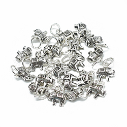 Thai 925 Sterling Silver Charms, with Jump Ring, Elephant, Antique Silver, 9x8x3.5mm, Hole: 4mm