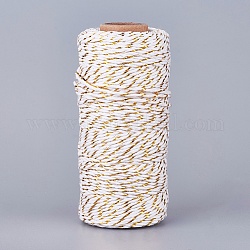 Cordon en coton macramé 2 pli, de fils d'or, corde de coton torsadée, pour accrocher au mur, artisanat, emballage cadeau, blanc, 1~1.5mm, environ 109.36 yards (100 m)/rouleau
