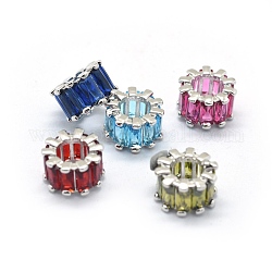 Zirkonia European Beads, Großloch perlen, mit Messing-Zubehör, Kolumne, Platin Farbe, Mischfarbe, 10.5x6.5 mm, Bohrung: 5.5 mm