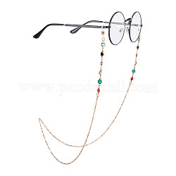 Brillenketten, Halsband für Brillen, mit Eisenketten Kabel, flache runde Glasglieder und Gummischlaufenenden, Farbig, golden, 29.33 Zoll (74.5 cm)