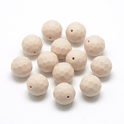 Perles de silicone écologiques de qualité alimentaire, perles à mâcher pour les jouets de dentition, Diy soins infirmiers colliers faisant, ronde à facettes, bisque, 15.5mm, Trou: 1mm