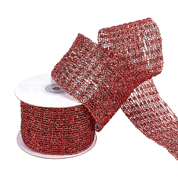 Ruban filaire métallique plat à paillettes de noël, 5 mètre, ruban décoratif en polyester pour emballage cadeau, décor d'arbre, fournitures de fête de noël, rouge, 2-1/4 pouce (56 mm)