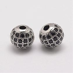 Perles de zircone cubique micro pave en Laiton, ronde, platine, 8.5x8mm, Trou: 2mm