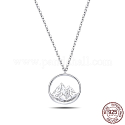Ожерелья с подвеской из серебра 925 пробы с родиевым покрытием, с кабельными цепями, риундское кольцо с горой, платина, 19.68 дюйм (50 см)