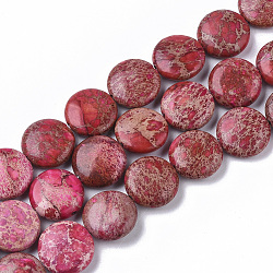 Hilos de cuentas de jaspe imperial natural, teñido, plano y redondo, rojo violeta pálido, 16x6mm, agujero: 1.4 mm, aproximamente 25 pcs / cadena, 15.55 pulgada (39.5 cm)
