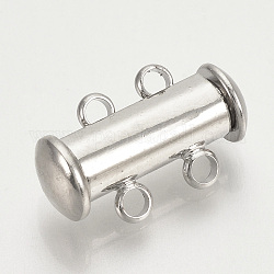 Латунные магнитного слайд замок застежки, 2 нитей, 4-луночное, трубка, платина, 16x10x6 мм, отверстие : 2 мм