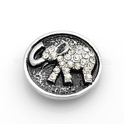 Flat Round with Elephant Zinc Alloy Enamel Jewelry Snap Buttons, with Grade A Rhinestones, Antique Silver, Lead Free & Nickel Free & Cadmium Free, Crystal, 20.5x7.5mm, Knob: 5.5mm