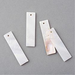 Pendentifs de coquille de mer, rectangle, blanc crème, 40x10.5x2~3mm, Trou: 1.5mm