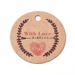 Etichette regalo in carta, tag hange, per arti e mestieri, tondo piatto con motivo ad amore, Burlywood, 30.2x0.3mm, Foro: 3 mm