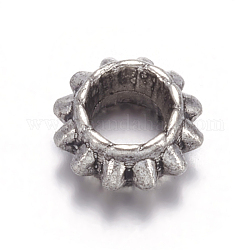 Perline di distanziatore stile tibetano, piombo & cadimo libero, rondelle, argento antico, 6x4mm, Foro: 3 mm