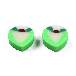 Handmade Polymer Clay Beads, Peach, Spring Green, 9~9.5x9.5~10x4.5mm, Hole: 1.2~1.8mm